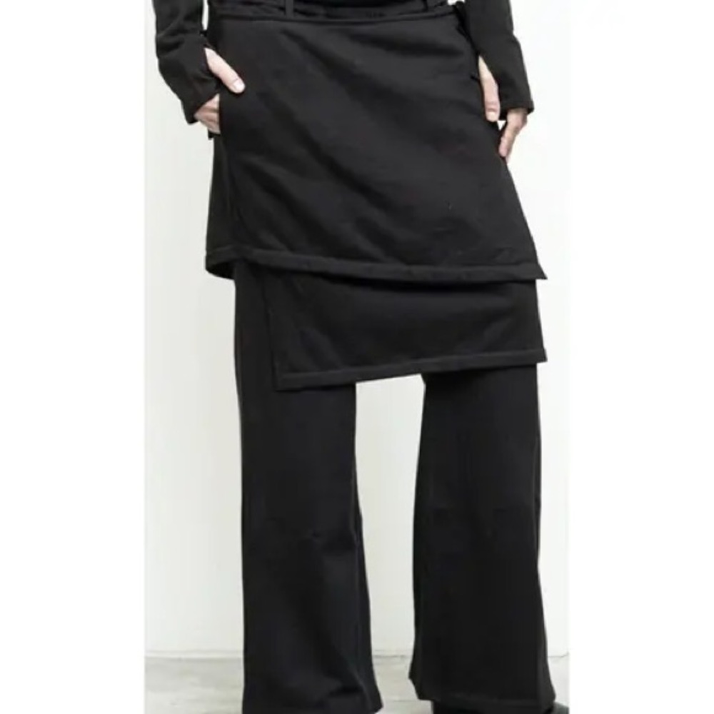 Nicholas K Designer Black Jeans Pants Attached Skirt Size XXS Mid rise Straight